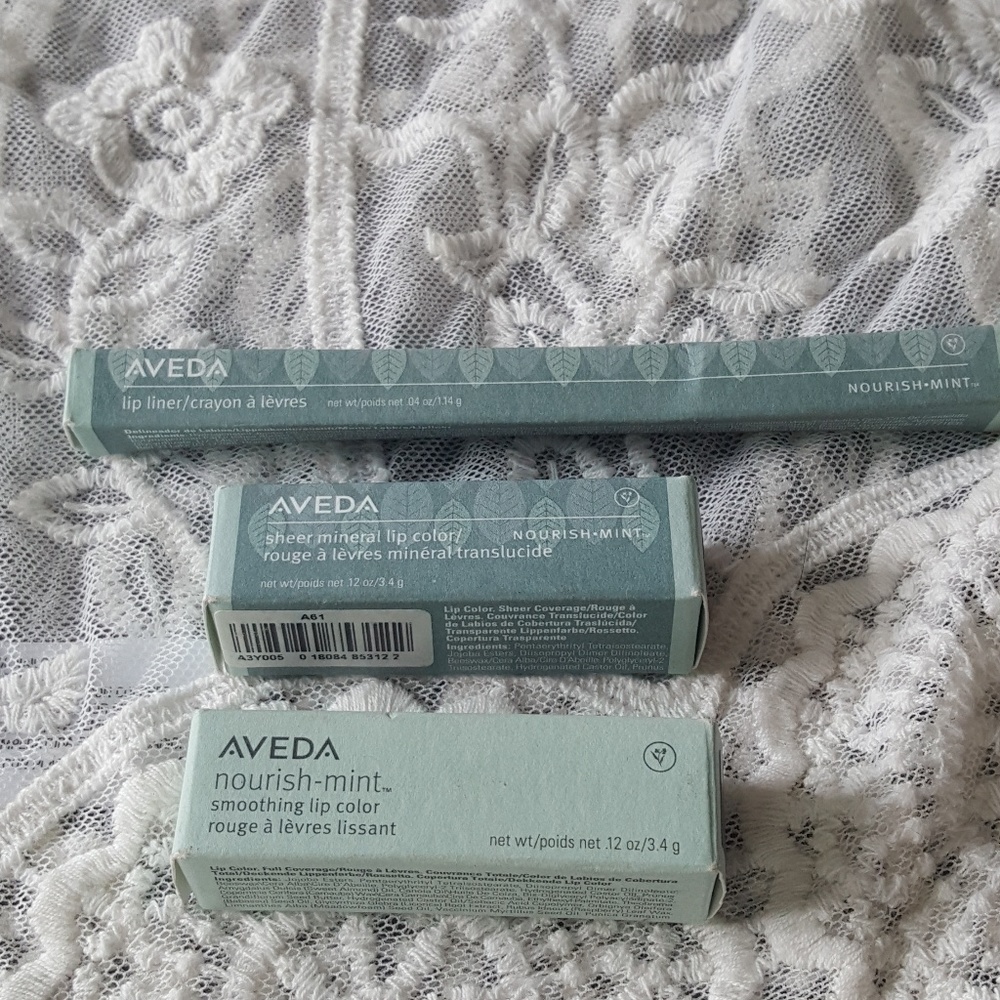 Aveda nourish mint 3 pc lot lip liner 2 lipsticks